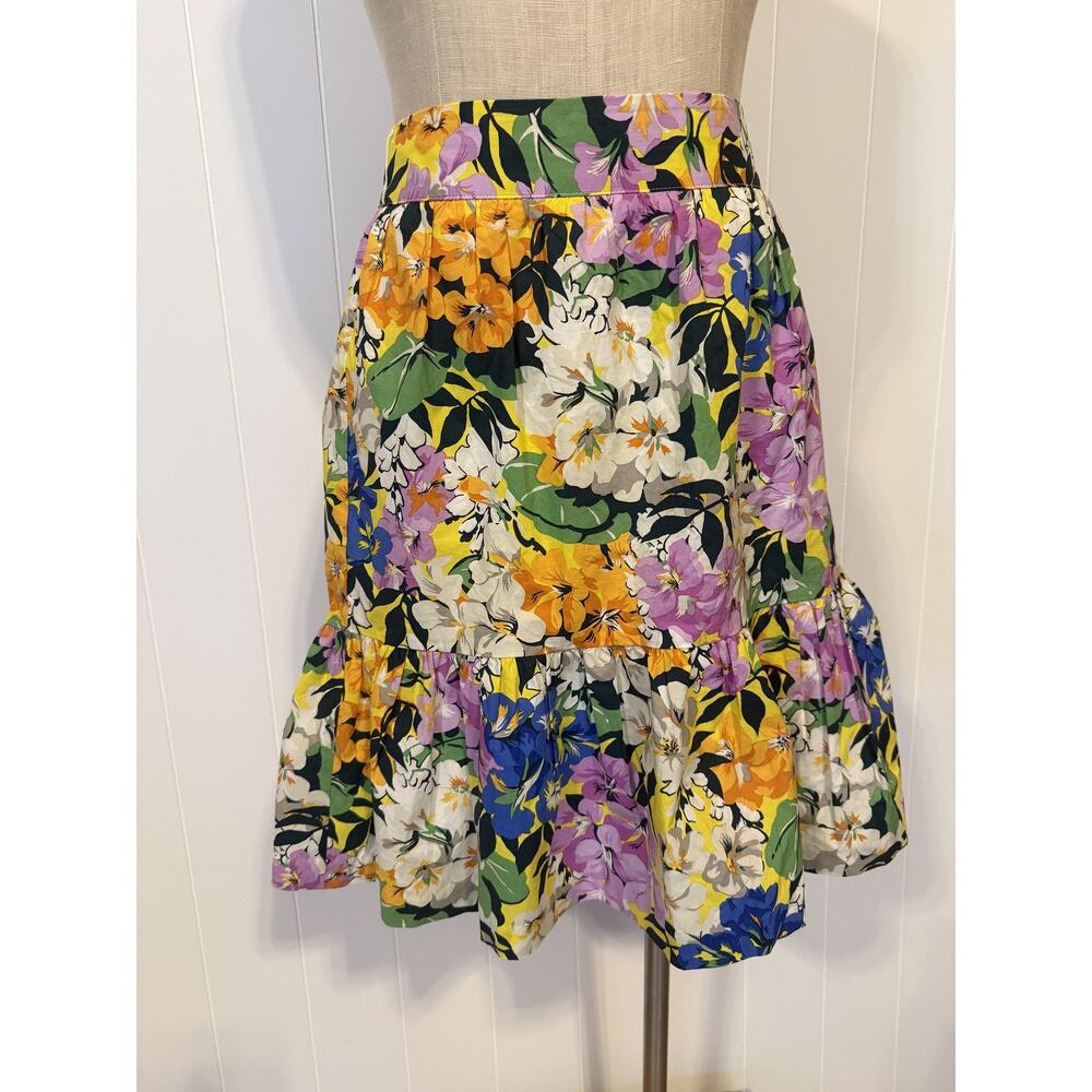 Ann Taylor Skirt Womens 8 Multicolor Floral Ruffle Hem A Line Summer Brights